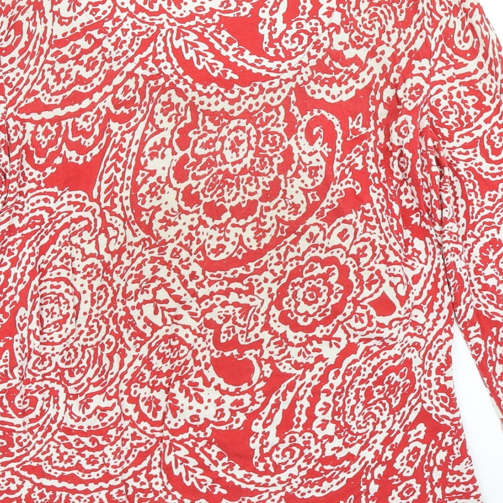 Classic Womens Red Floral Basic T-Shirt Size 12
