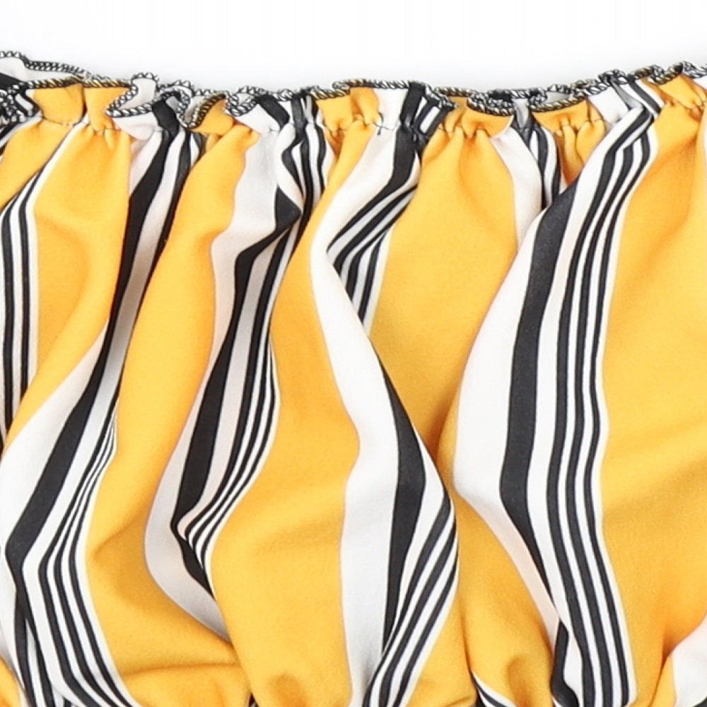 Select Womens Yellow Striped Cropped T-Shirt Size 12