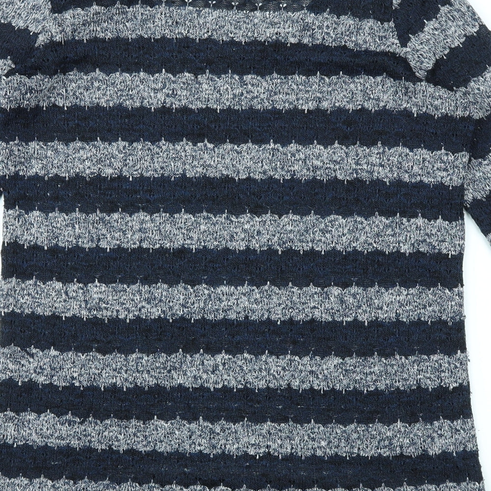 JUMPER Womens Blue Striped Basic T-Shirt Size 10