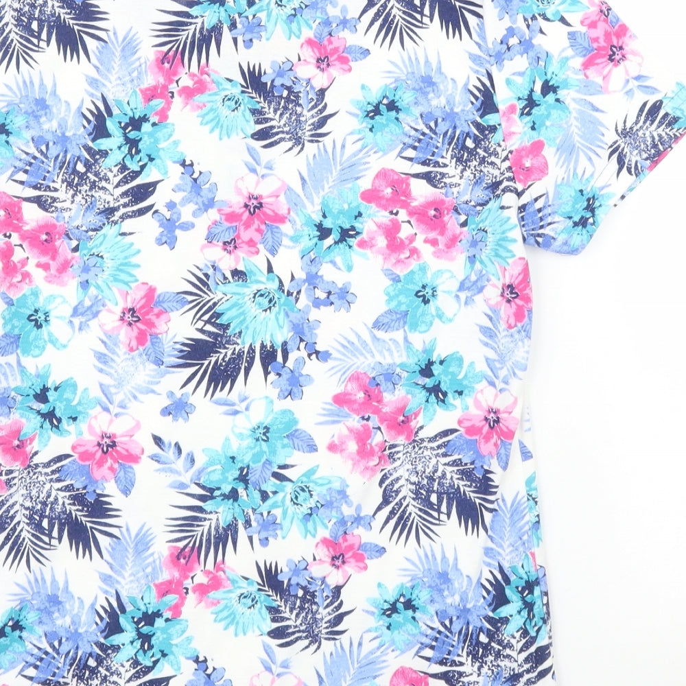 Preworn Womens Blue Floral Basic T-Shirt Size S