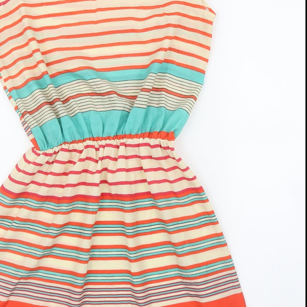 Preworn Womens Orange Striped A-Line Size M