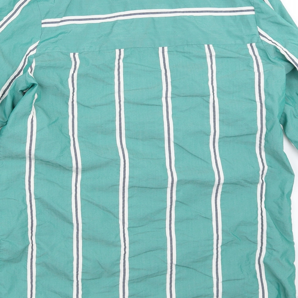 Marks and Spencer Womens Green Striped Basic Button-Up Size 8