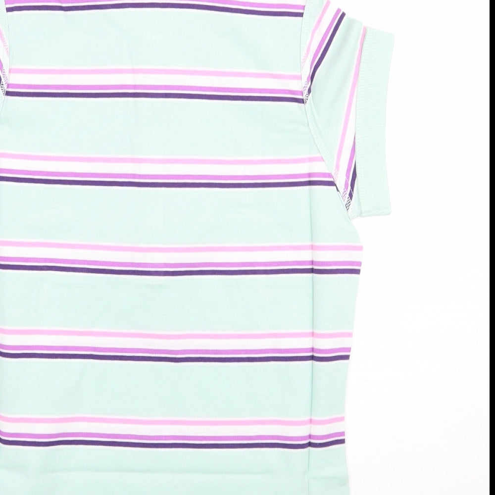 Moose Womens Green Striped Basic Polo Size 8