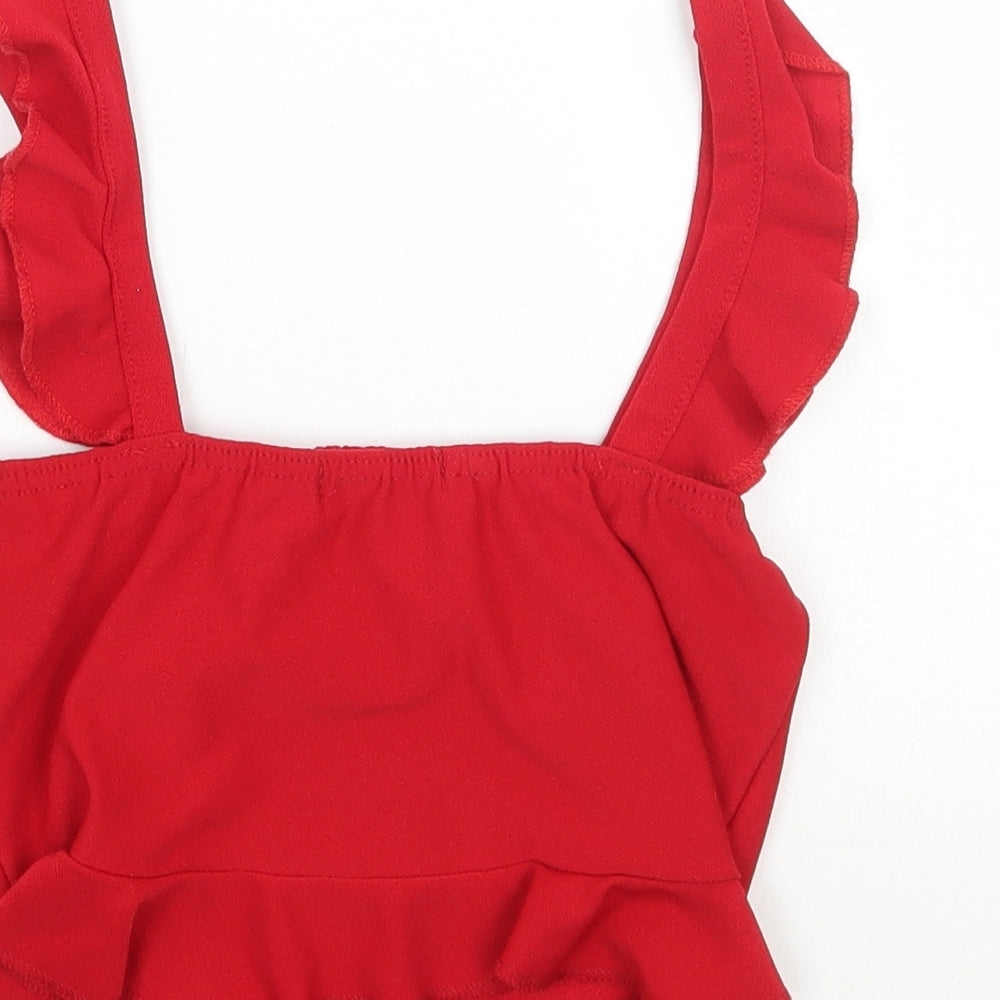 PRETTYLITTLETHING Womens Red Cropped Tank Size 8