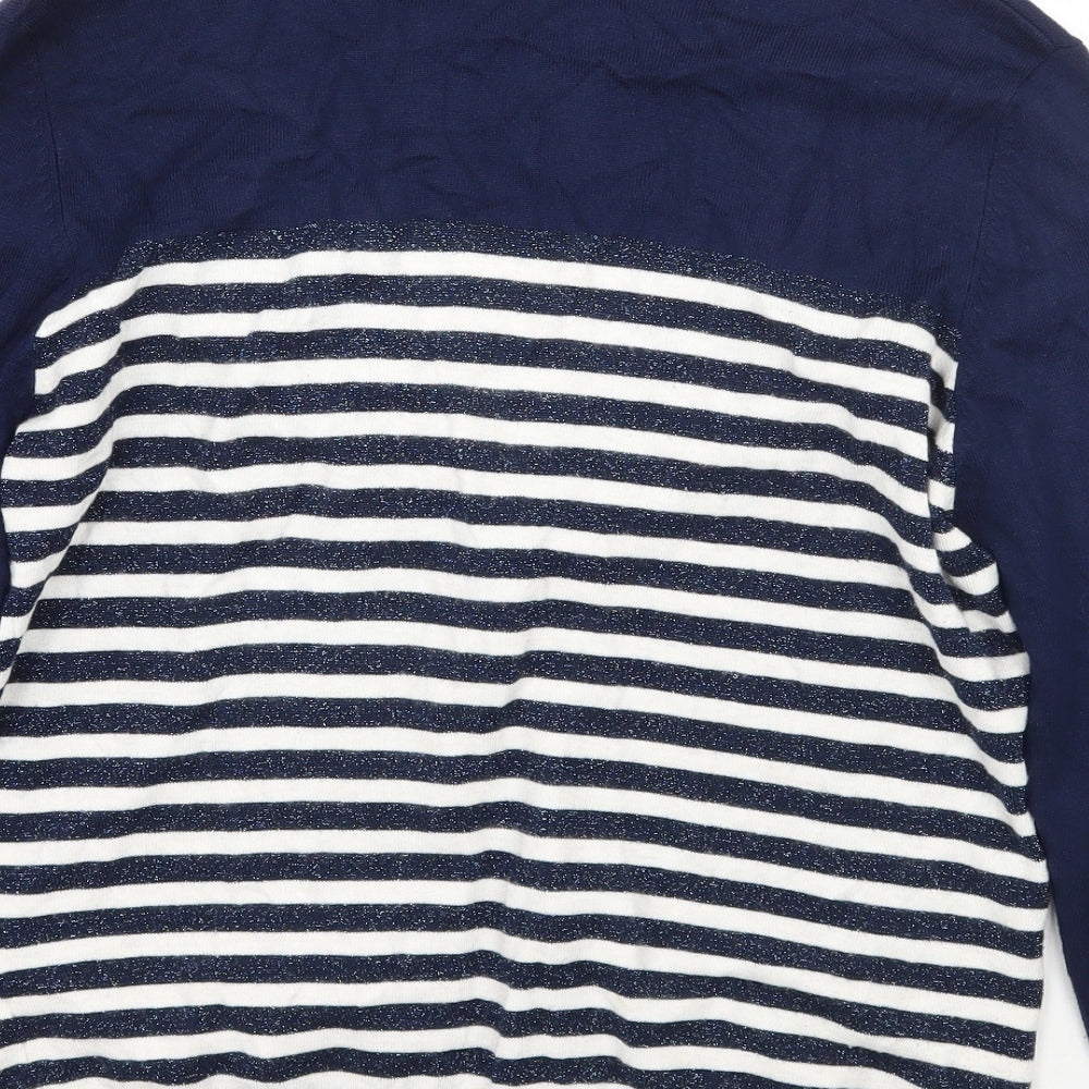 M&Co Womens Blue Striped Cardigan Jumper Size M