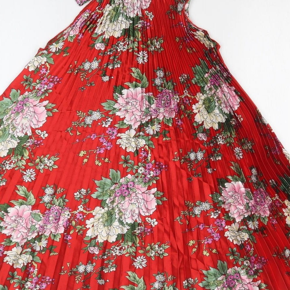 TANG YUAN Girls Red Floral A-Line