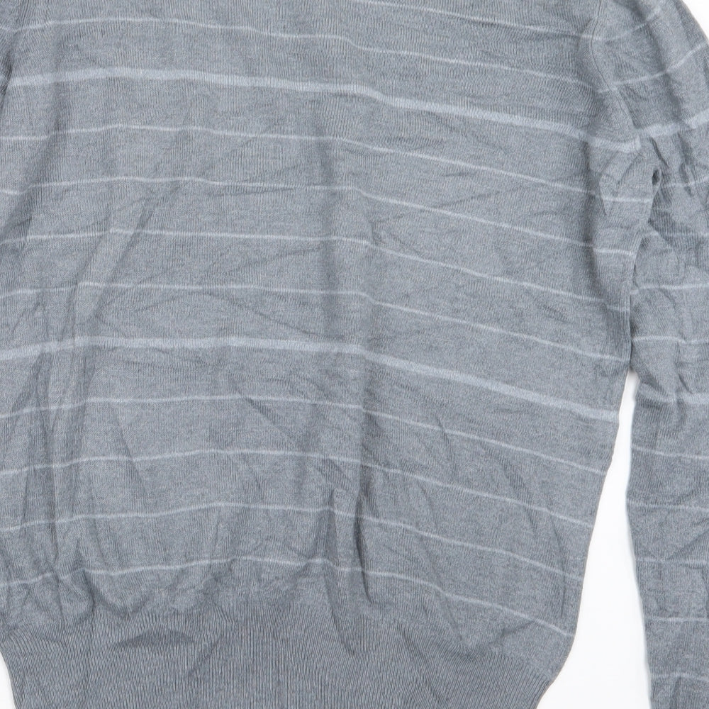 Clayton Mens Grey Striped Knit Pullover Jumper Size L
