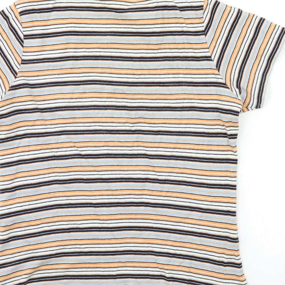 B Casual Womens Blue Striped Basic T-Shirt Size 12