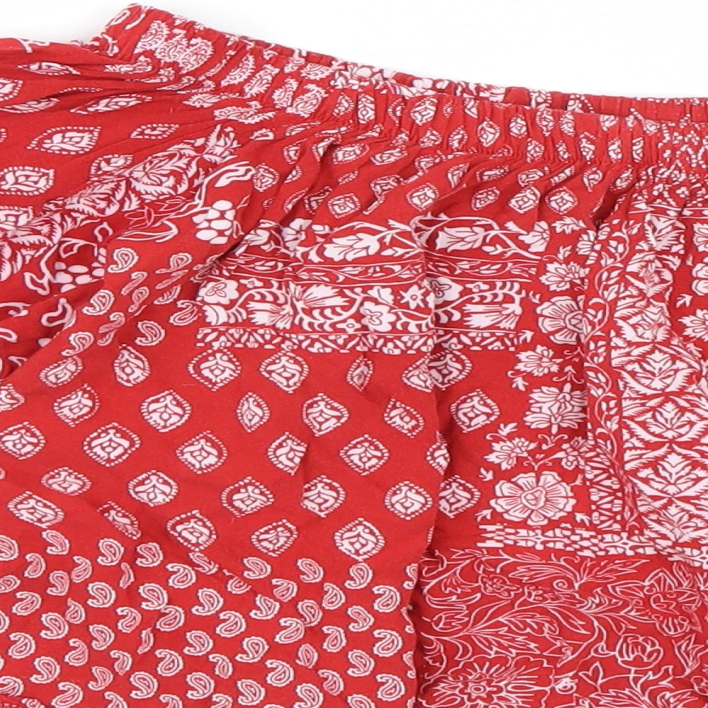 Select Womens Red Paisley Cropped T-Shirt Size 8