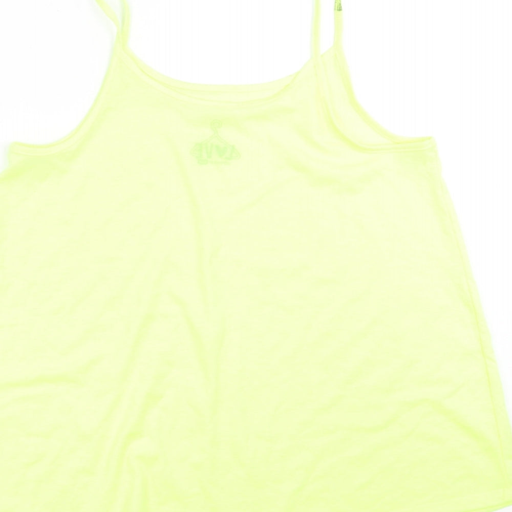 Brand and care label for F&F girls’ green camisole t-shirt, size 12-13, years