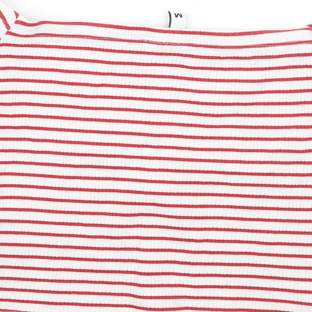 H&M Womens White Striped Cropped T-Shirt Size M