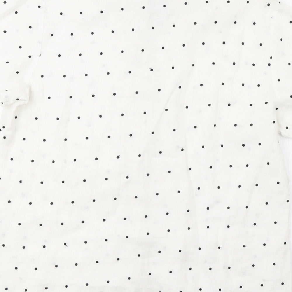 Edward Womens White Polka Dot Basic Button-Up Size L