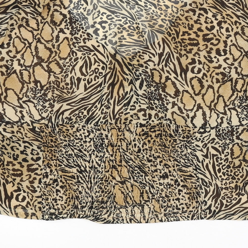 H&M Womens Brown Animal Print Basic Button-Up Size 10