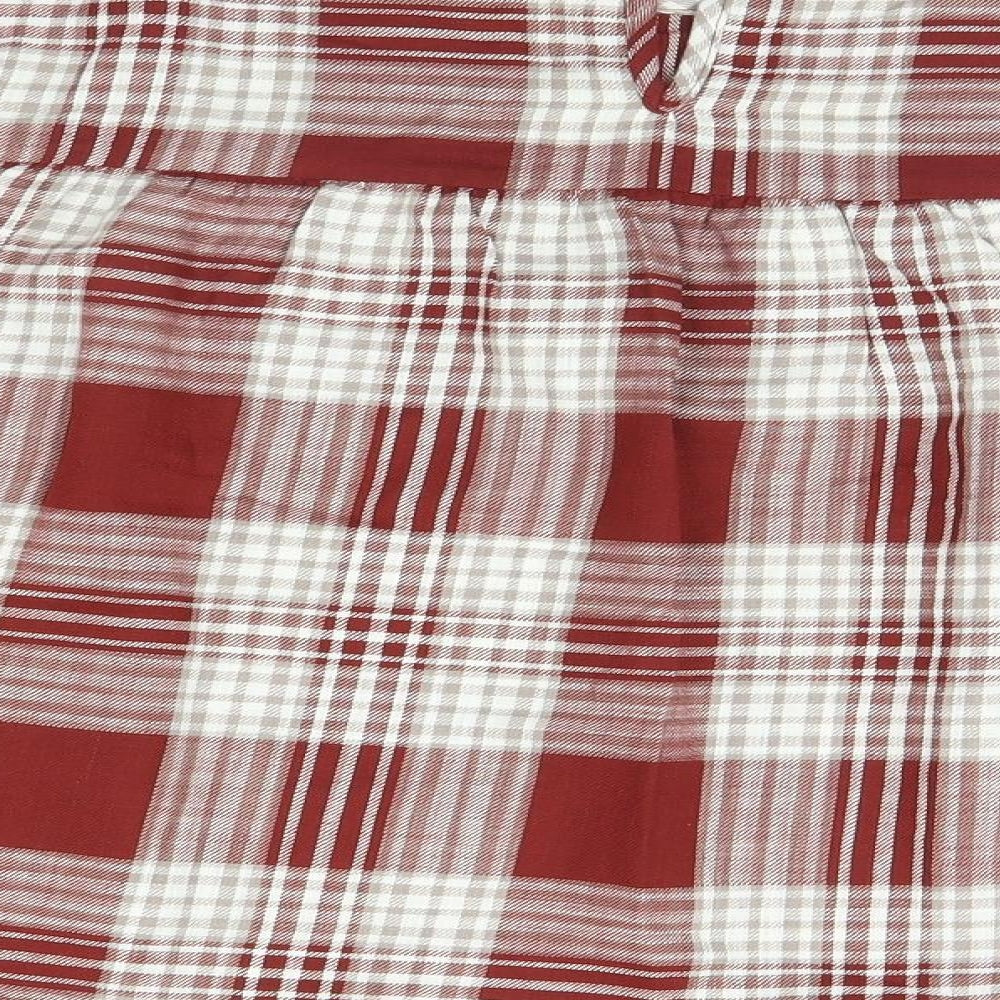 Preworn Womens Brown Plaid Basic Blouse Size 8