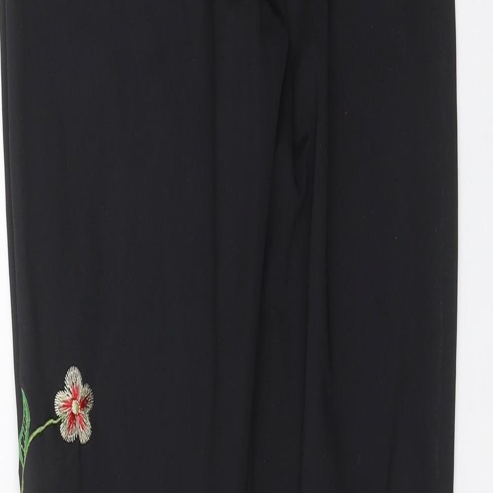manolita Womens Black Floral Trousers Size XL L30 in - Floral embroidery