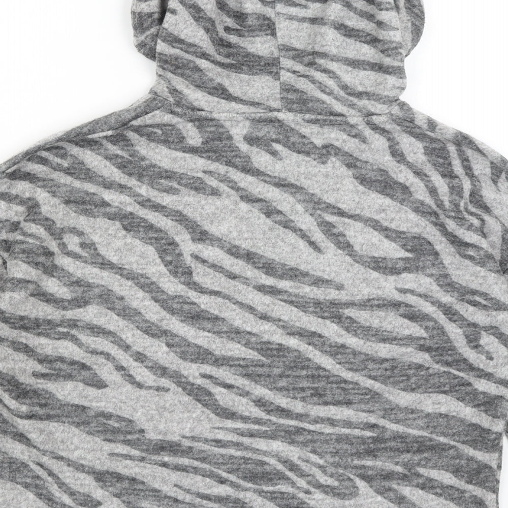 New Look Womens Grey Animal Print Pullover Hoodie Size S