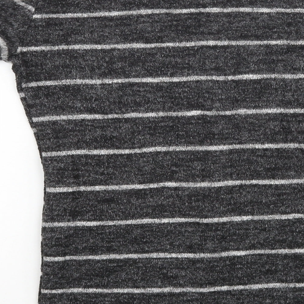 Trendy Womens Grey Striped Pullover Jumper Size M