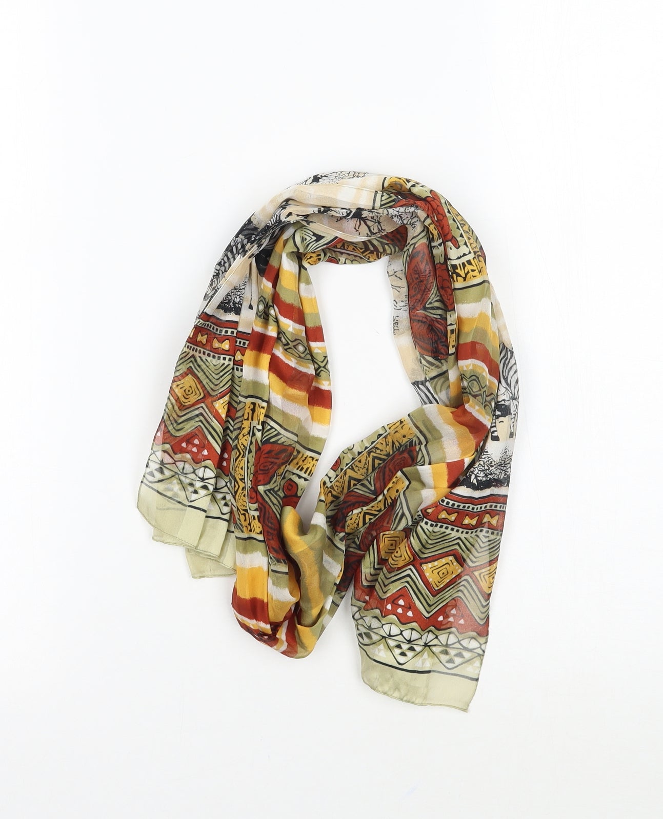 Preworn Womens Orange Striped Scarf