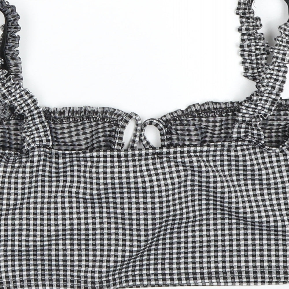 PRETTYLITTLETHING Womens Black Check Cropped Tank Size 10