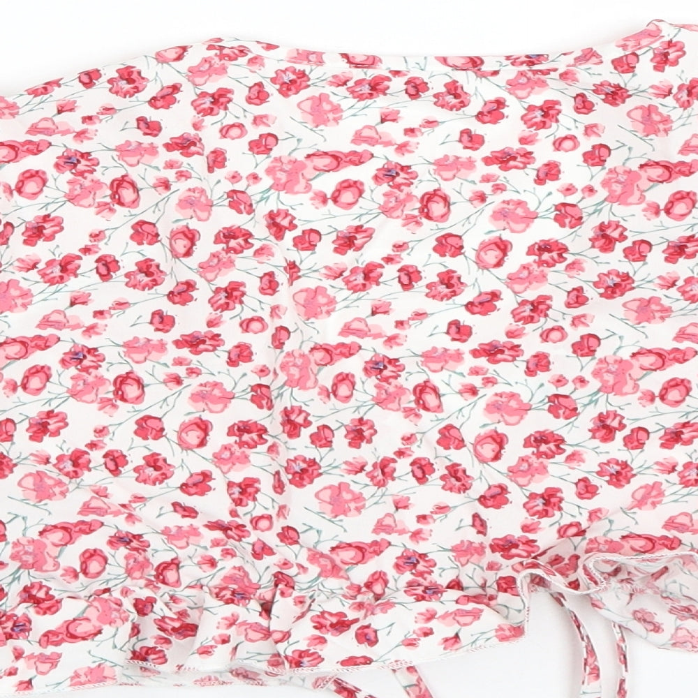 Shien Womens Red Floral Cropped Blouse Size M
