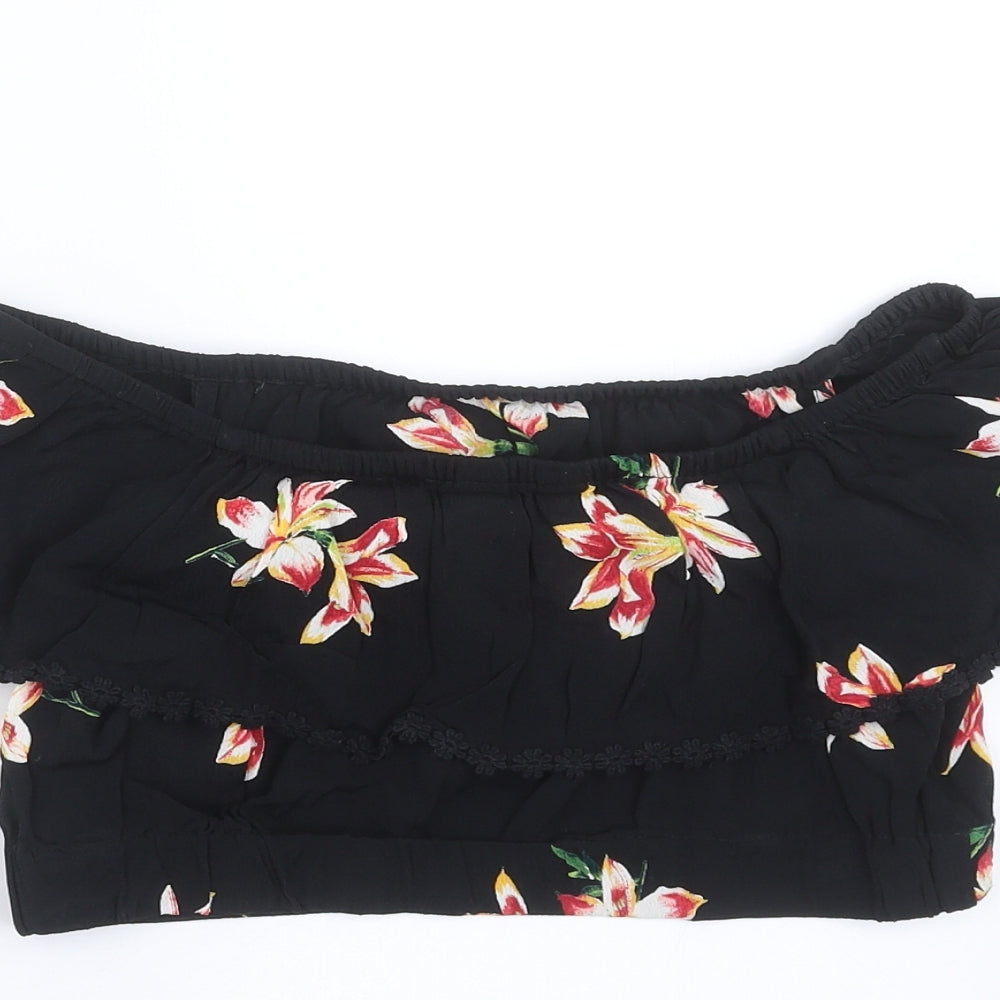 Miss Selfridge Womens Black Floral Cropped Blouse Size 8