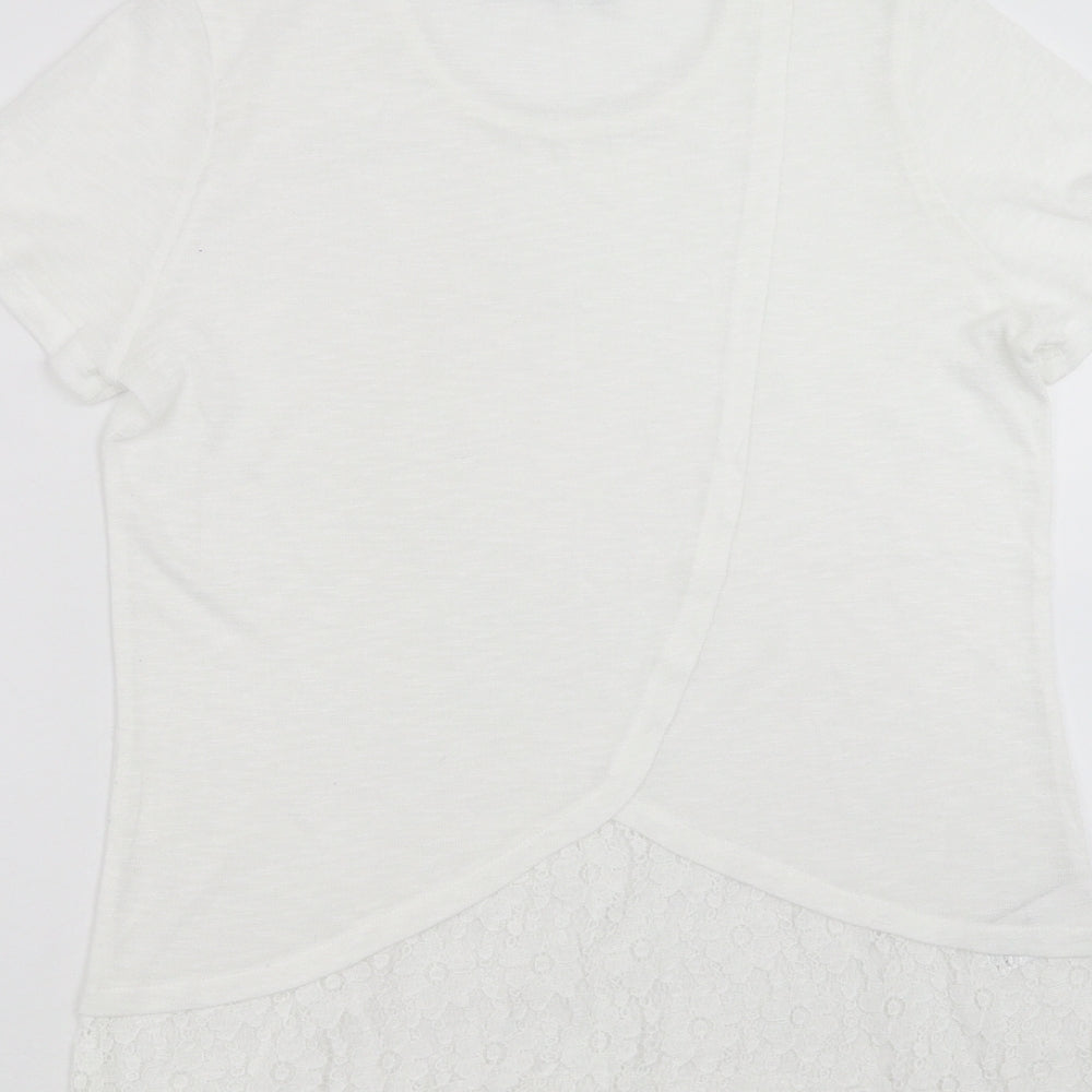 Next Womens White Knit Pullover Jumper Size 14 - lace hem