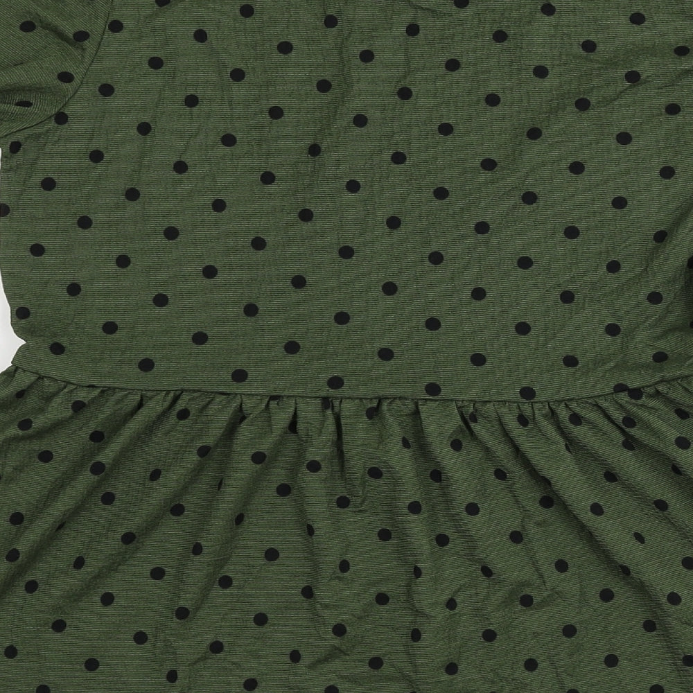 Stradivarius Womens Green Polka Dot A-Line Size M