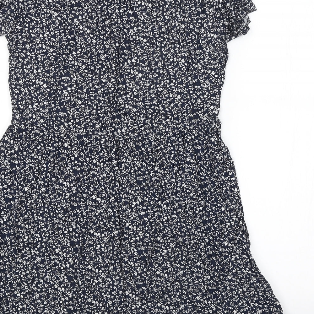 H&M Womens Blue Floral A-Line Size 8