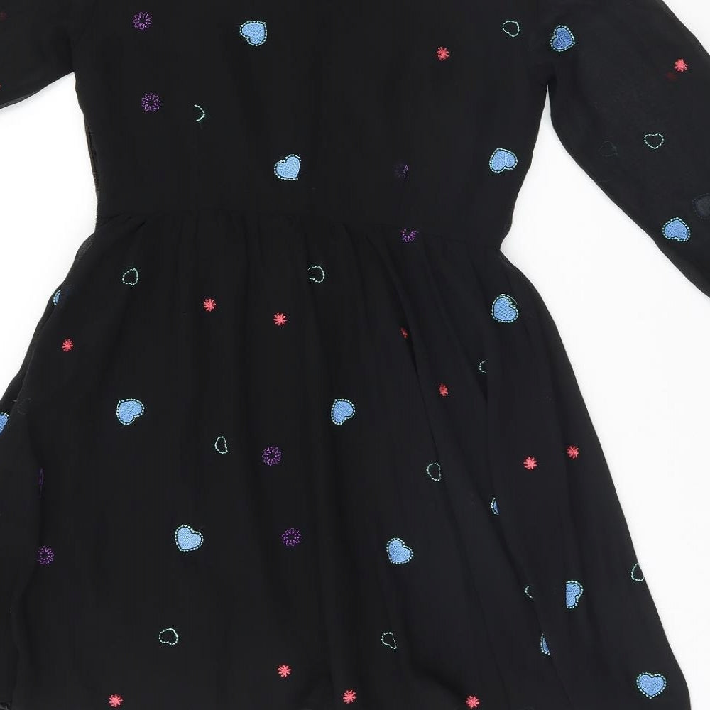 Love Label Womens Black Geometric A-Line Size 8 - Hearts