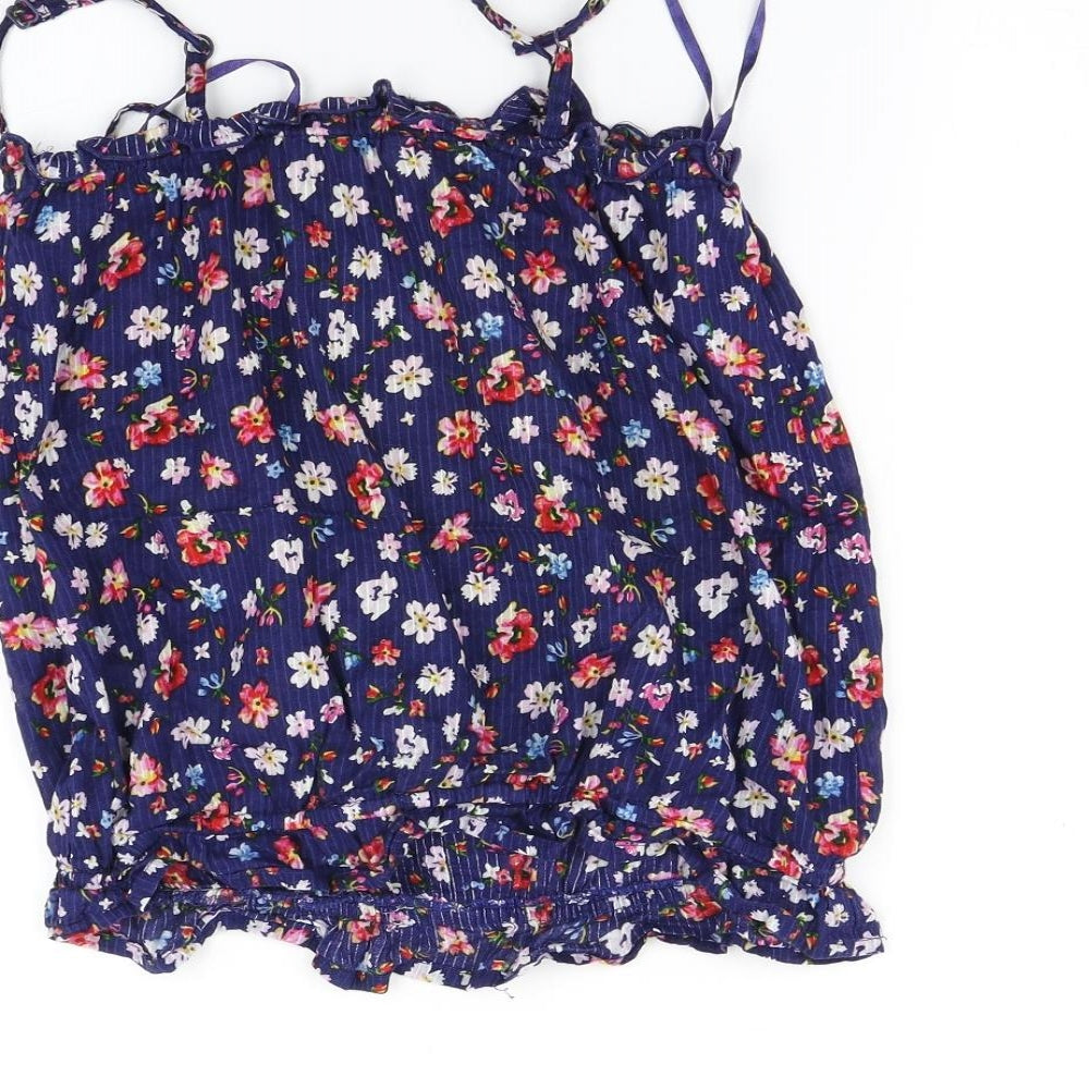 New Look Womens Blue Floral Basic T-Shirt Size 8
