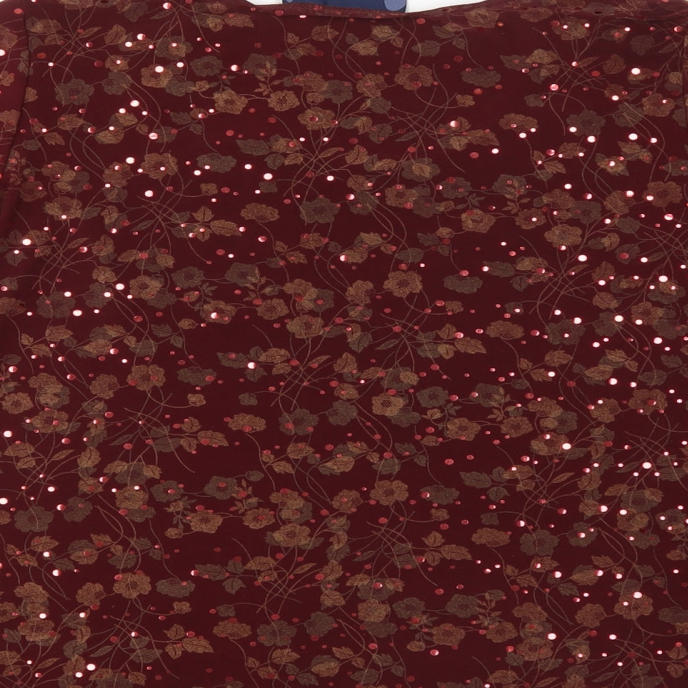 Susan Graver Womens Red Floral Basic Size M