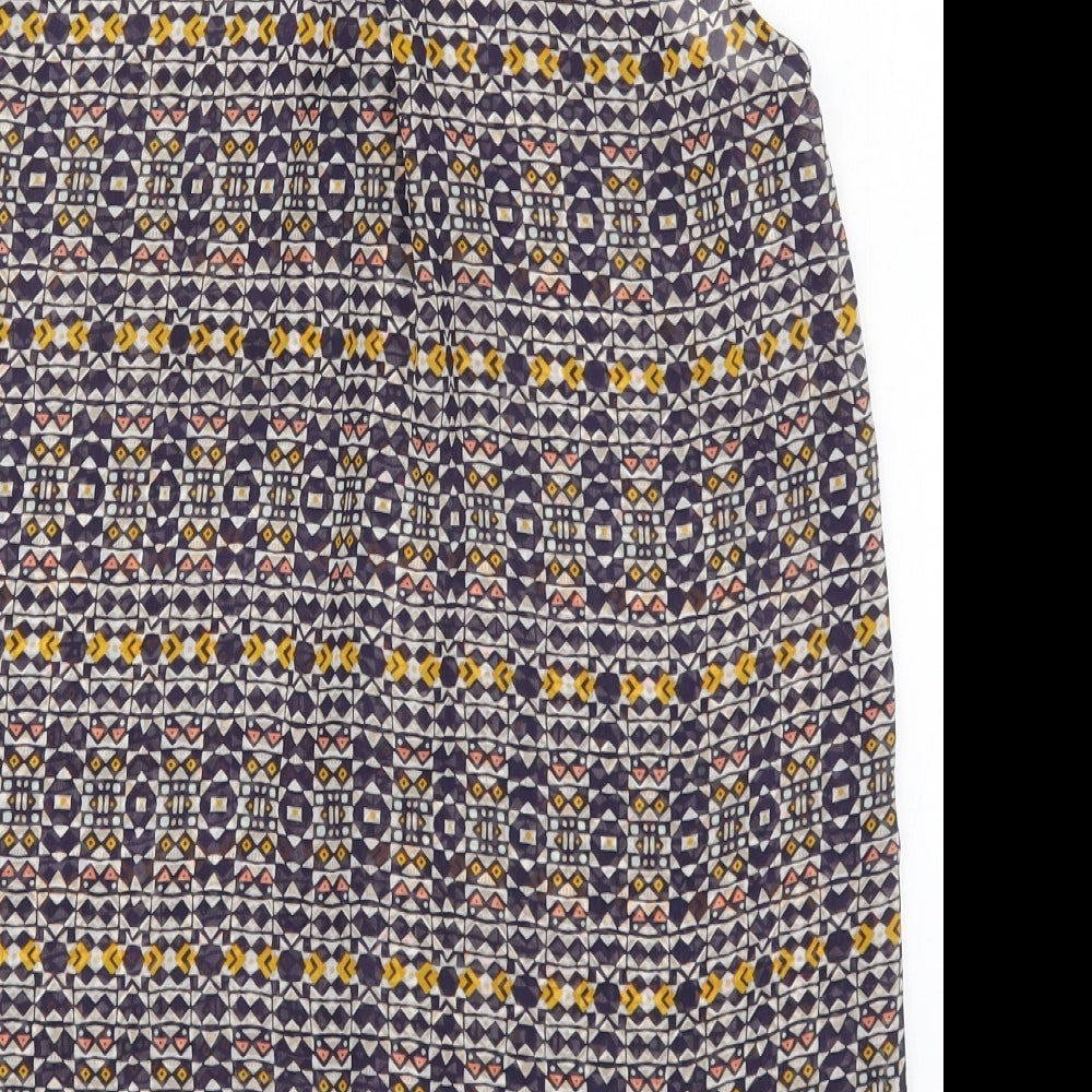 H&M Womens Blue Geometric Basic Button-Up Size 8