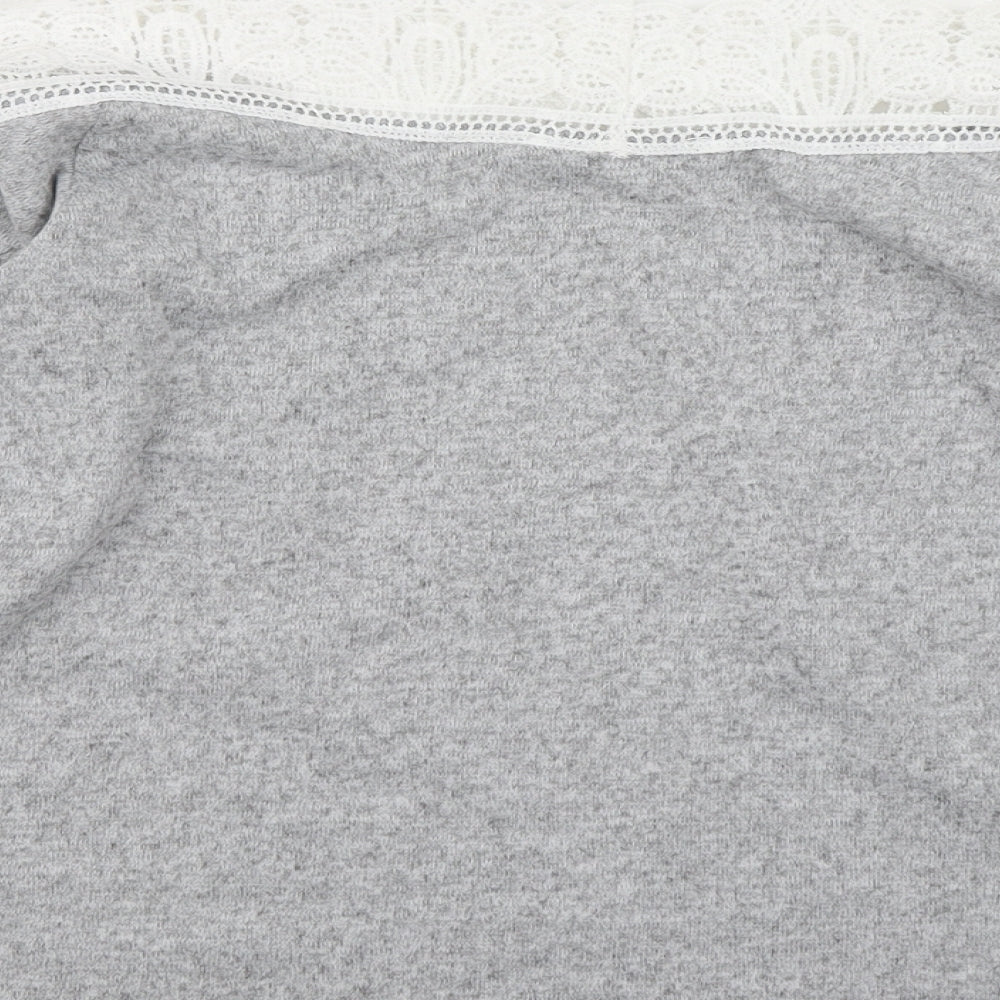 SheIn Womens Grey Pullover Sweatshirt Size S - Lace sleeve detail