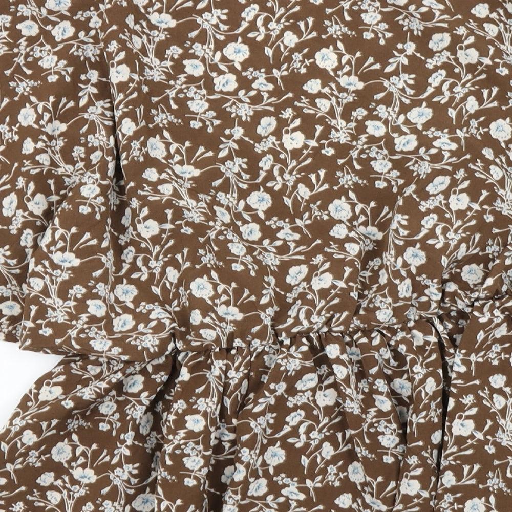 SheIn Womens Brown Floral Basic Blouse Size XS