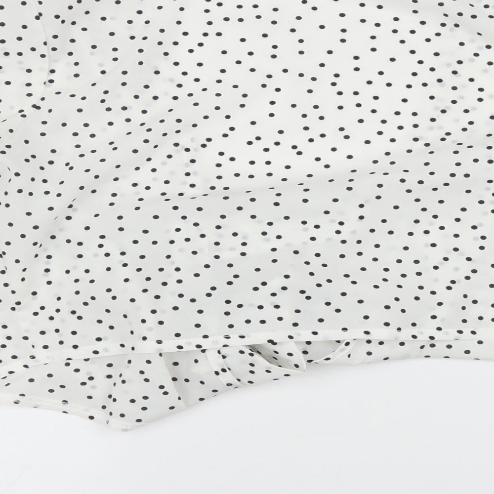 SheIn Womens White Polka Dot Basic Blouse Size L