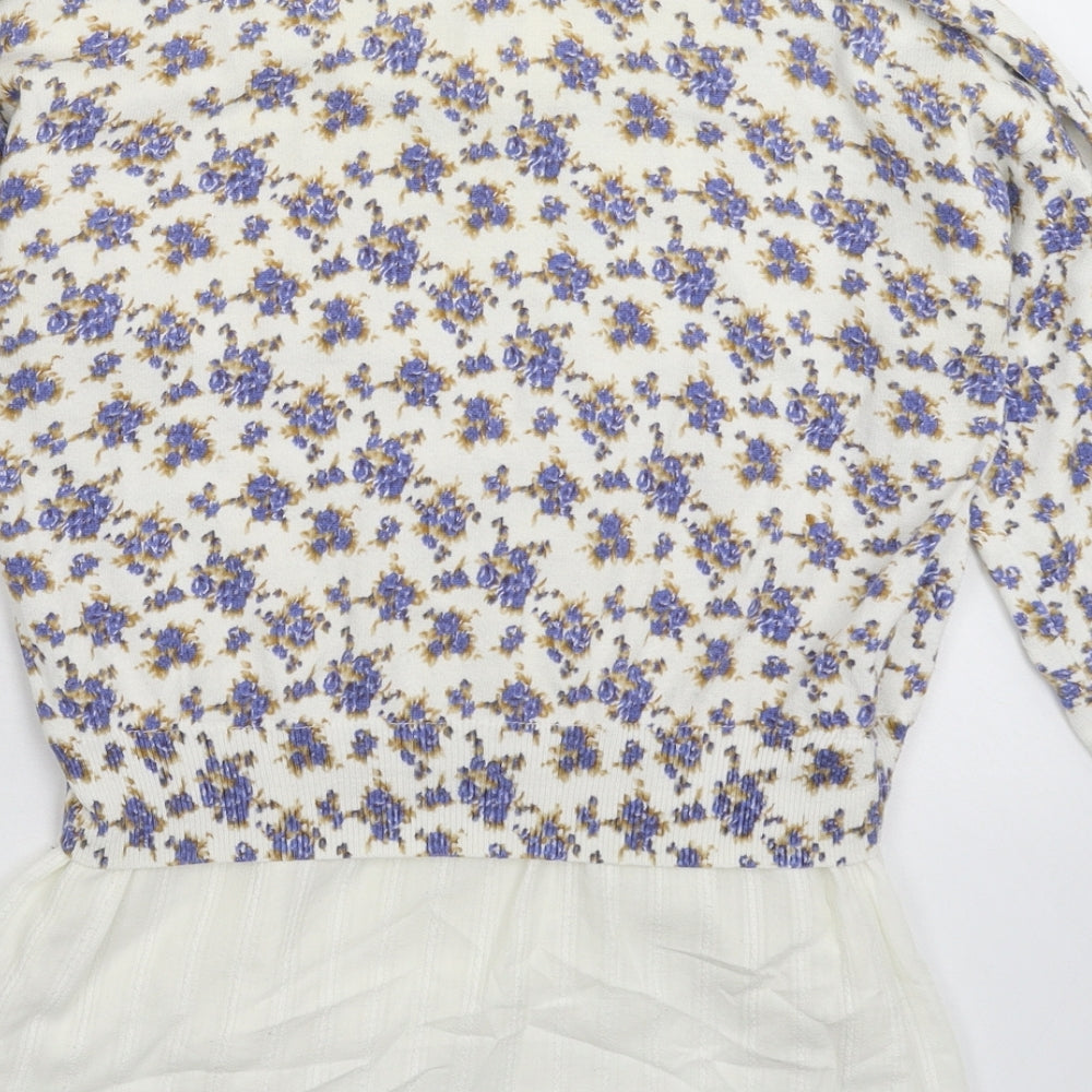Next Womens White Floral Knit Pullover Jumper Size 8