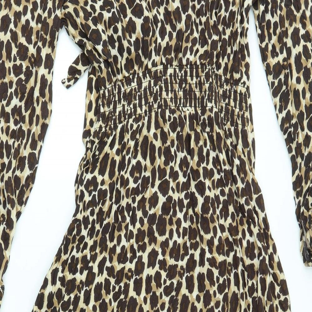 NEXT Womens Gold Animal Print A-Line Size 10