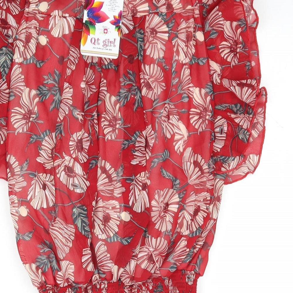Qt girl Girls Red Floral Basic Blouse One Size