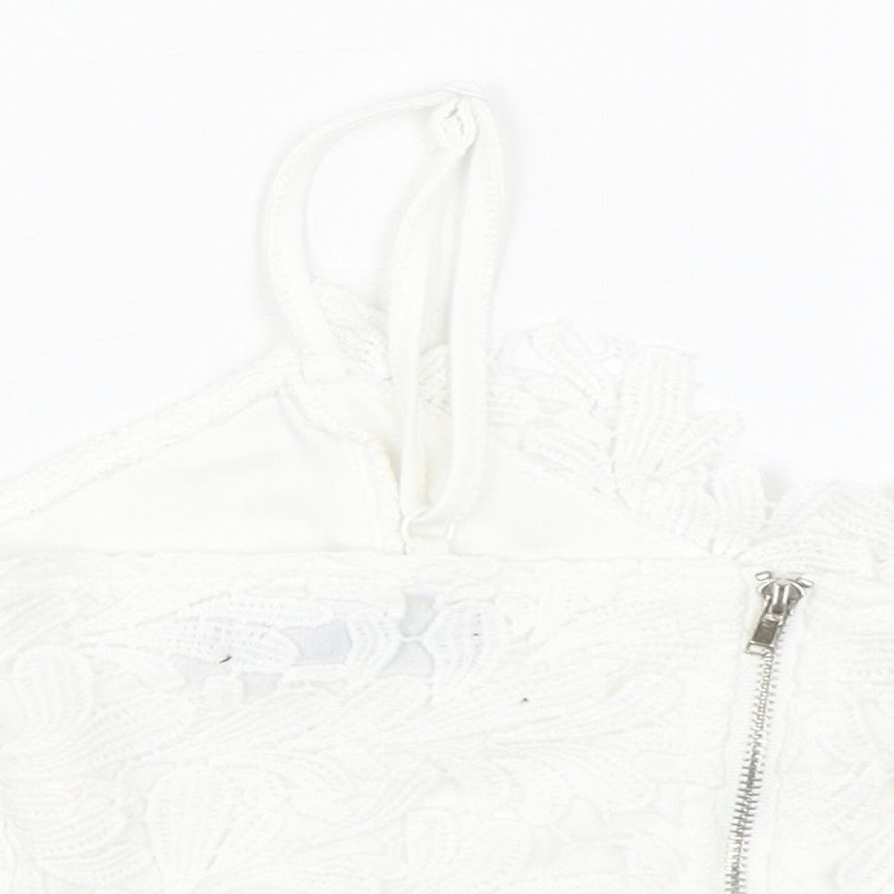Missguided Womens White Floral Cropped Tank Size 4