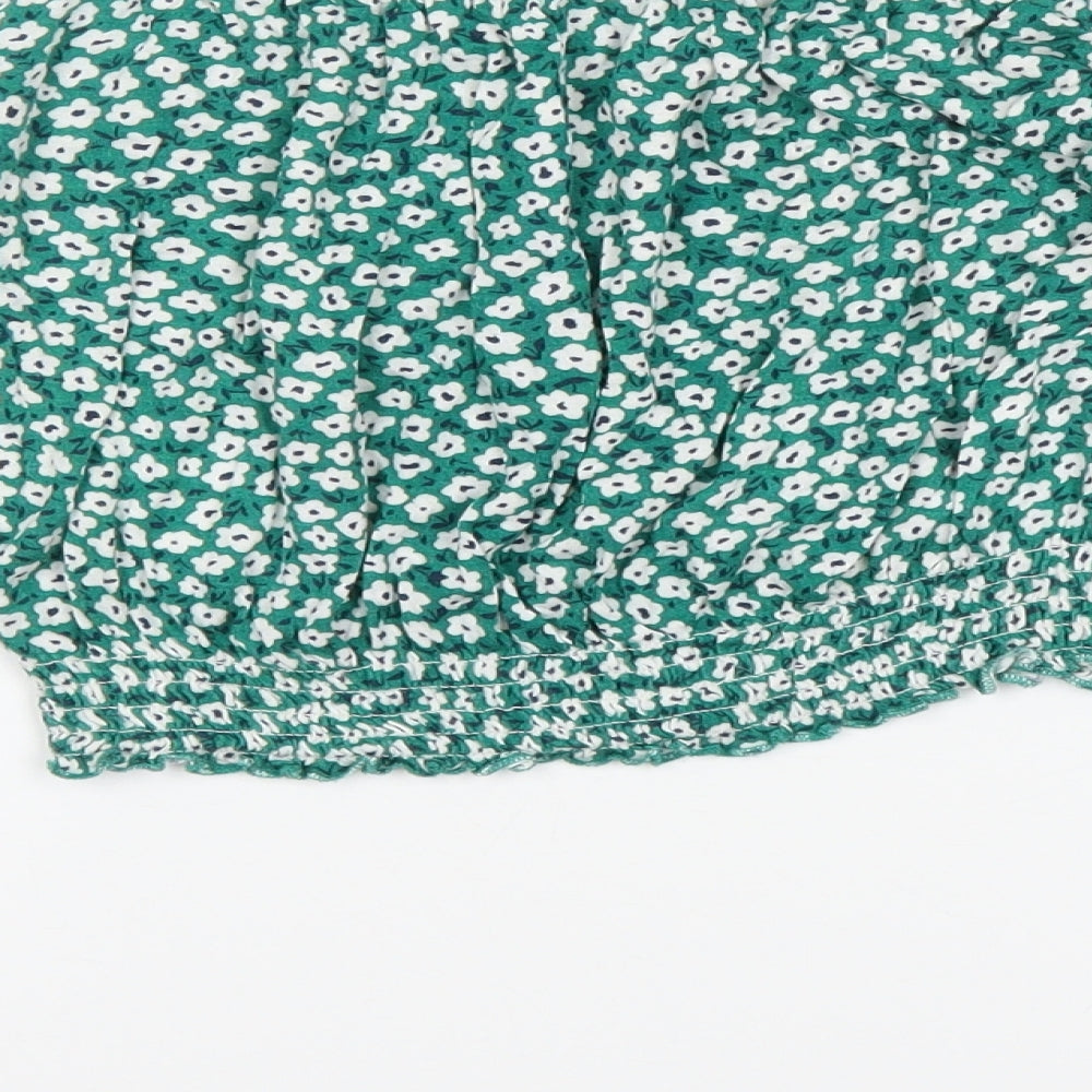 H&M Womens Green Floral Basic Blouse Size S