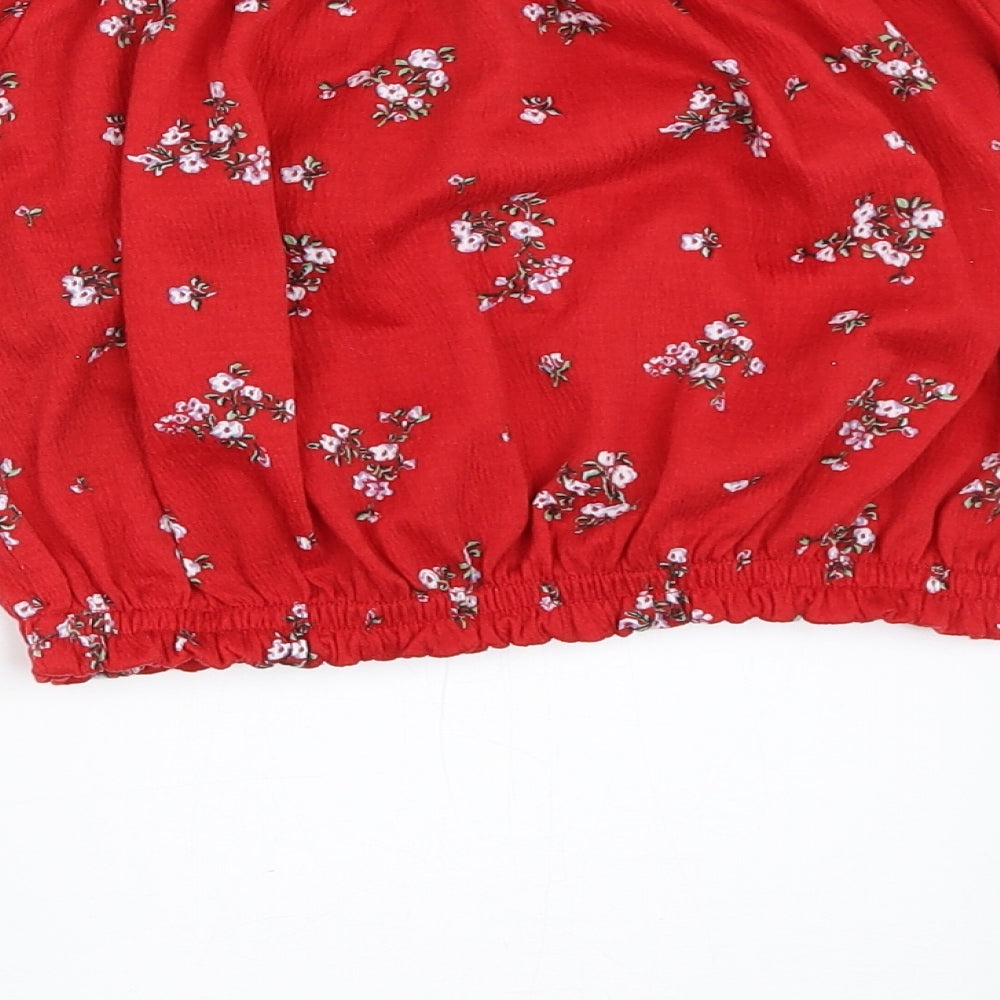 H&M Womens Red Floral Cropped Blouse Size XS