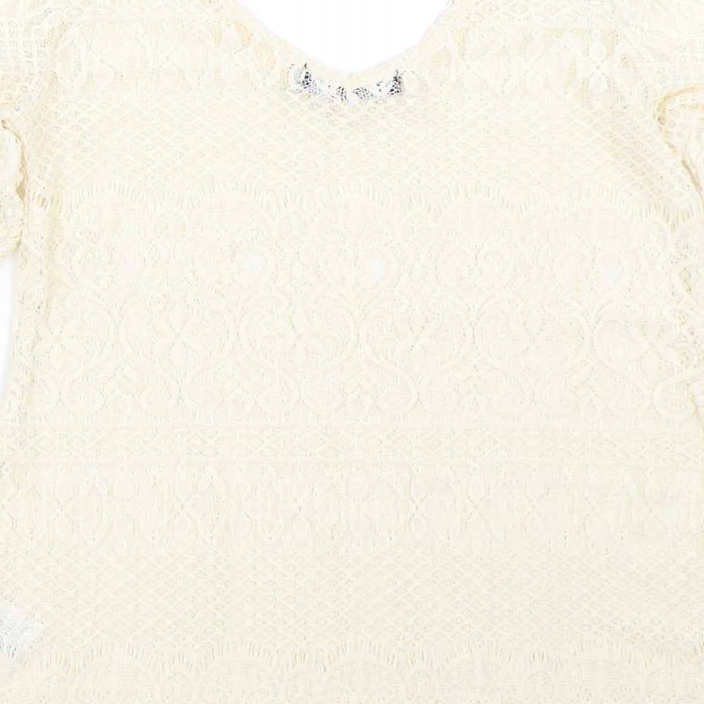 Look Kool Womens Ivory Basic Blouse Size L