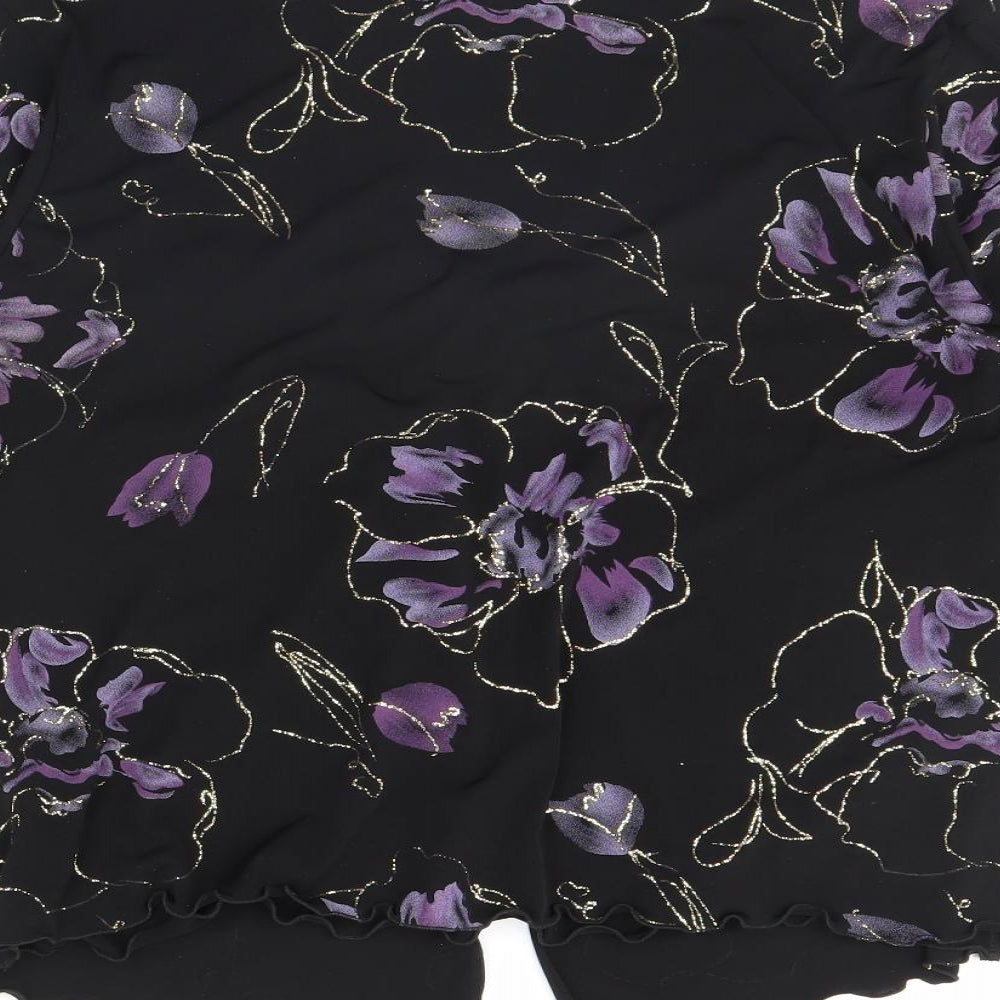 Citrus Womens Black Floral Basic Blouse Size 16