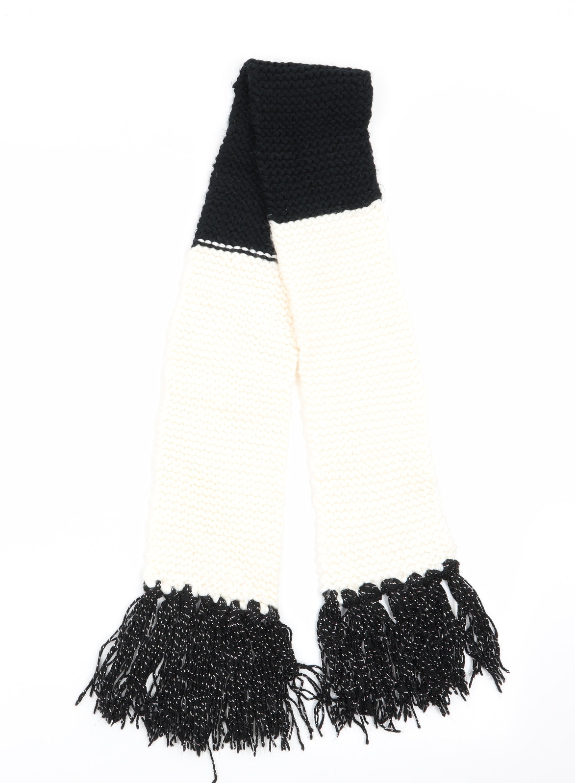 Preworn Womens Black Striped Scarf - Glittered tassells