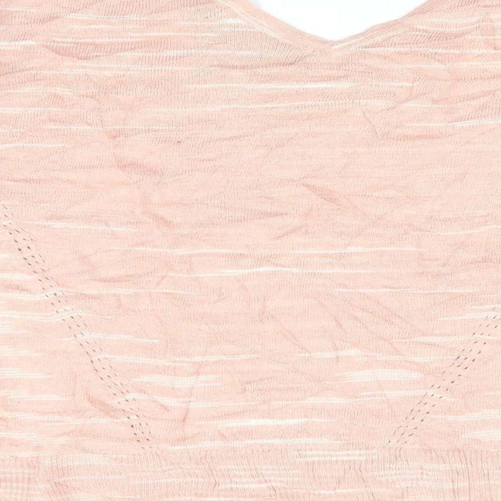 Marks & Spencer Womens Pink Striped Pullover Jumper Size S - Vee Back with strap - Peach in colour