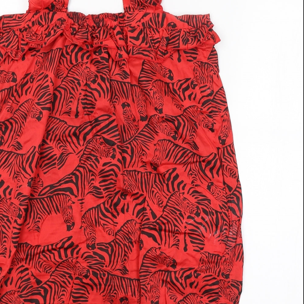 Peoples Market Womens Red Animal Print Basic Blouse Size M - ZEBRA
