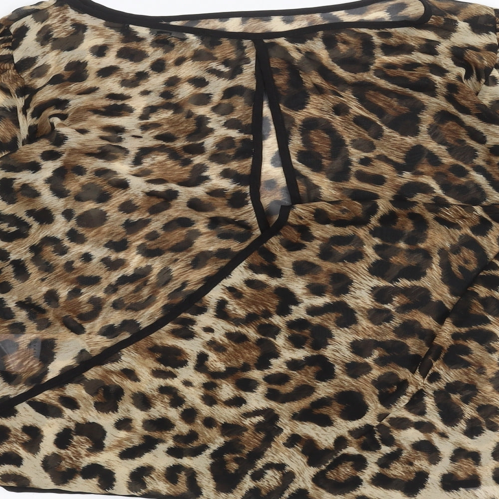 Blonde + Blonde Womens Brown Animal Print Basic Blouse Size 14