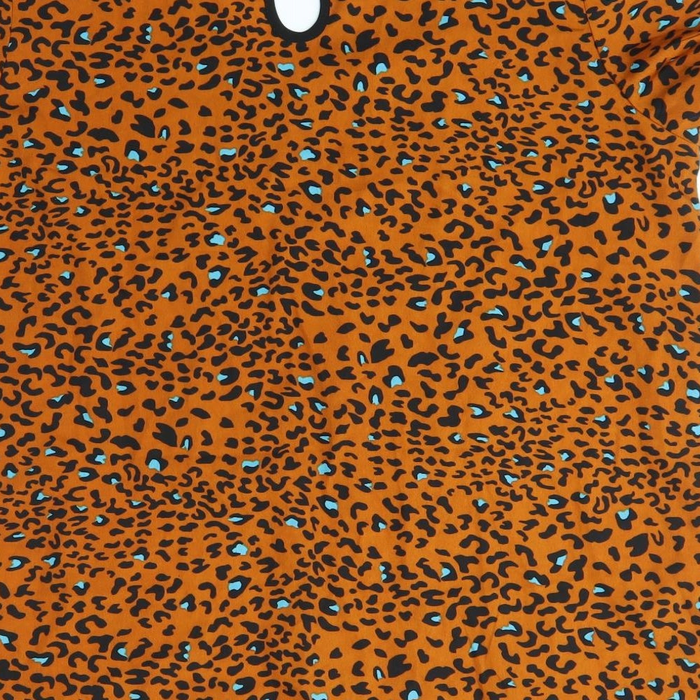 PEP & CO Womens Orange Animal Print Basic Blouse Size 14