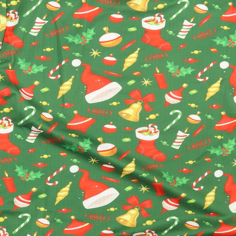 Pre-shrunk Mens Green Floral Pullover Sweatshirt Size M - Seasonal Christmas Festive Holiday