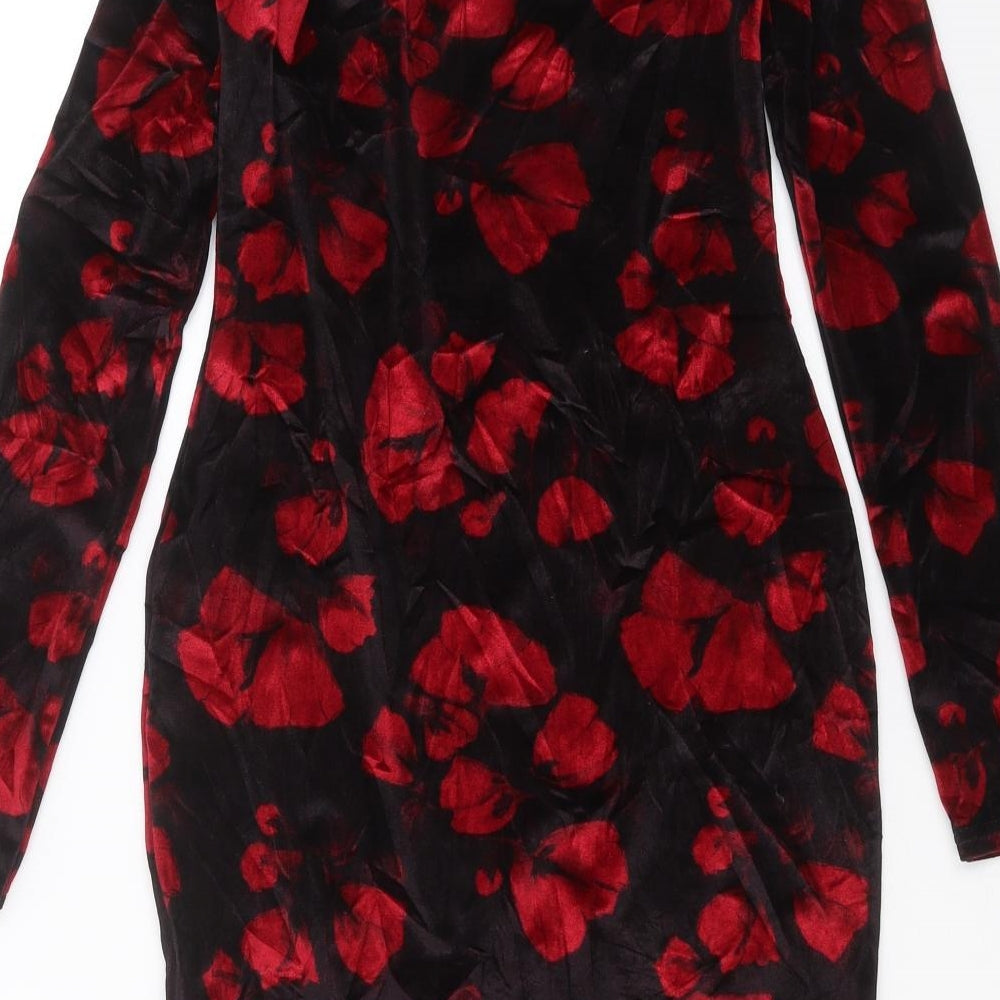 Boohoo Womens Black Floral Mini Size 8